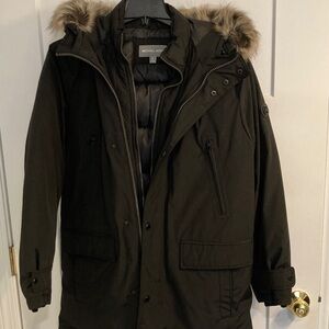 Michael Kors Men's Dark Coat with Fur Trim parka Size M